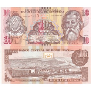 HONDURAS 10 LEMPİRA 2014, P#99b, ÇİL, ESKİ YABANCI KAĞIT PARA