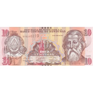 HONDURAS 10 LEMPİRA 2014, P#99b, ÇİL, ESKİ YABANCI KAĞIT PARA