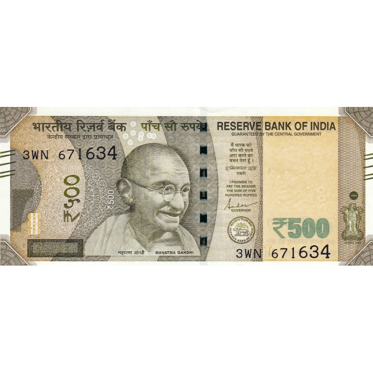 India 500 Rupi 2021-L P#114 ÇİL UNC kağıt banknot