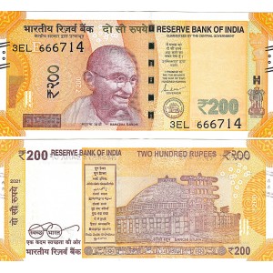 HİNDİSTAN 200 RUPİ 2021, P#113, ÇİL, ESKİ YABANCI KAĞIT PARA