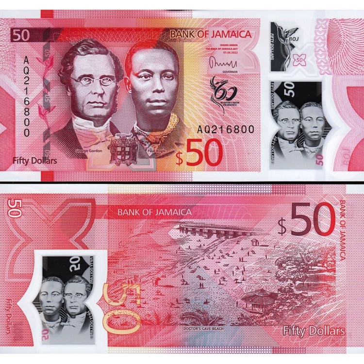 JAMAİCA 50 DOLAR 2022 POLYMER, P#96, ÇİL, ESKİ YABANCI KAĞIT PARA