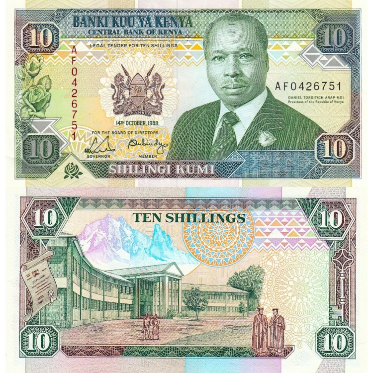 Kenya 10 Shillings 1989 P#24a ÇİL UNC kağıt banknot