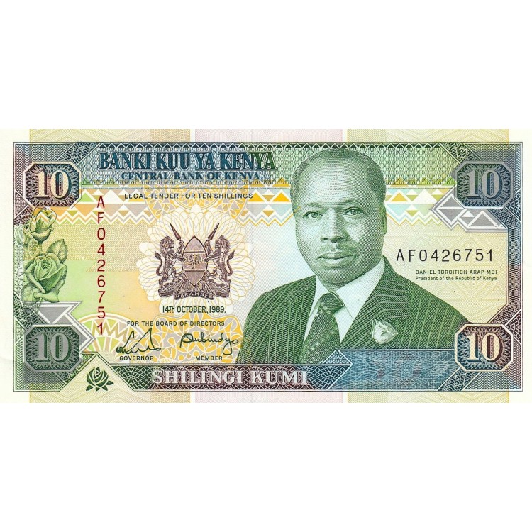 Kenya 10 Shillings 1989 P#24a ÇİL UNC kağıt banknot