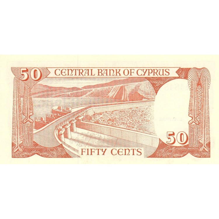 Kıbrıs 50 Cents 1988 P#52b Banknot Kıbrıs 50 Cents 1988 P#52b ÇİL UNC kağıt banknot