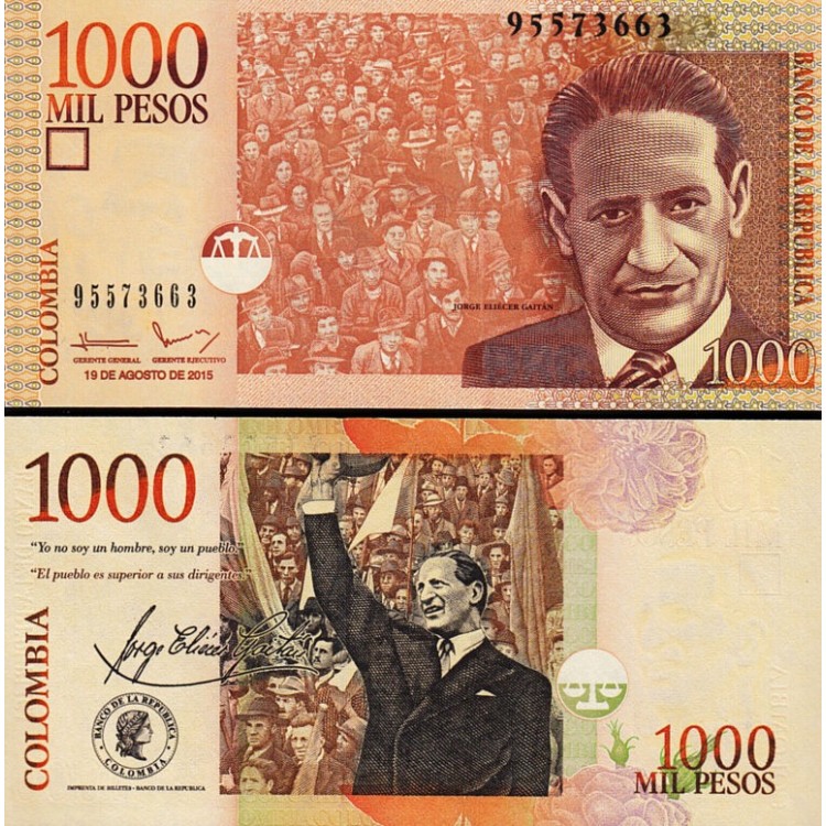KOLOMBİYA 1000 PESO 2015, P-456t, ÇİL, ESKİ YABANCI KAĞIT PARA