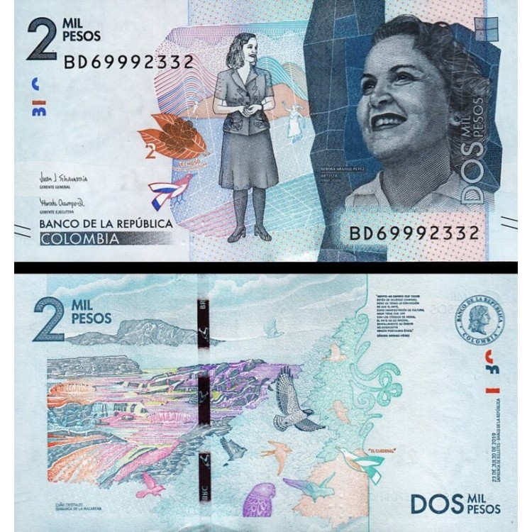 KOLOMBİYA 2000 PESO 2019, P-458e, ÇİL, ESKİ YABANCI KAĞIT PARA