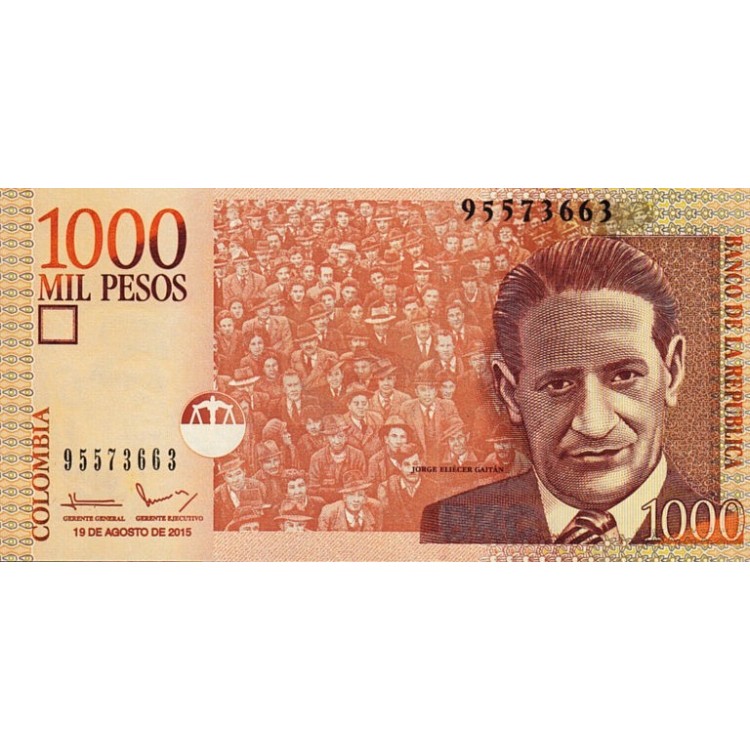 KOLOMBİYA 1000 PESO 2015, P-456t, ÇİL, ESKİ YABANCI KAĞIT PARA
