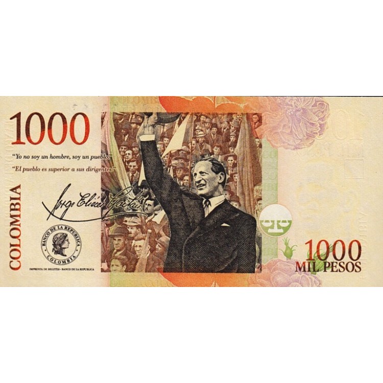 KOLOMBİYA 1000 PESO 2015, P-456t, ÇİL, ESKİ YABANCI KAĞIT PARA