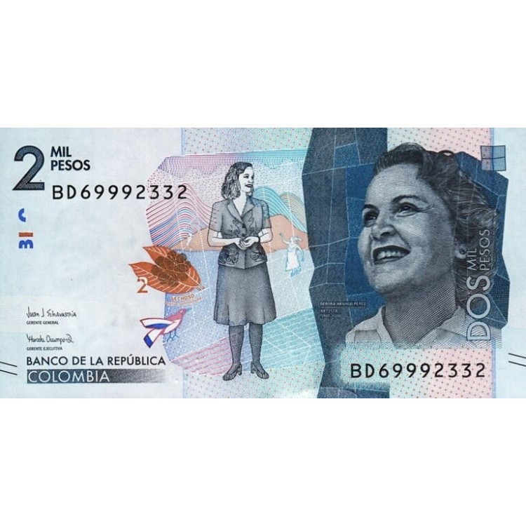 KOLOMBİYA 2000 PESO 2019, P-458e, ÇİL, ESKİ YABANCI KAĞIT PARA