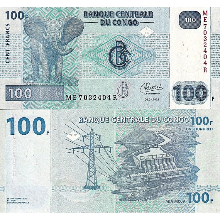 KONGO 100 FRANK 2022, P#98B, ÇİL, ESKİ YABANCI KAĞIT PARA