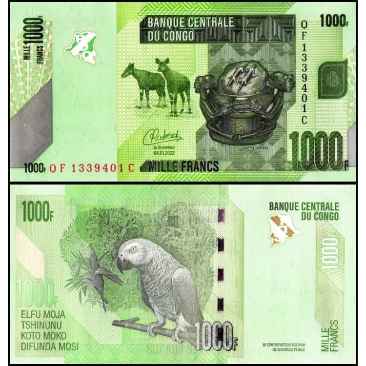 KONGO 1000 FRANK 2022, P#101d, ÇİL, ESKİ YABANCI KAĞIT PARA