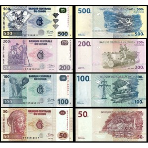 KONGO 50-100-200-500 FRANC 2022, 4 LÜ SET, YABANCI KAĞIT PARA "ÇİL"