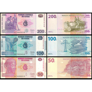 KONGO 50-100-200 FRANC 2022, 3 LÜ SET, YABANCI KAĞIT PARA "ÇİL"