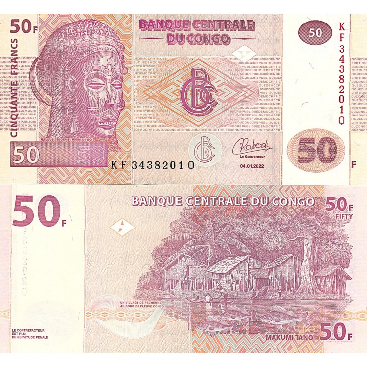 KONGO 50 FRANK 2022, P#97A, ÇİL, ESKİ YABANCI KAĞIT PARA
