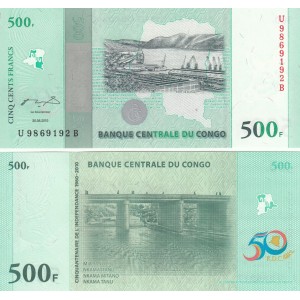 KONGO 500 FRANK 2010 HATIRA, P#100, ÇİL, ESKİ YABANCI KAĞIT PARA