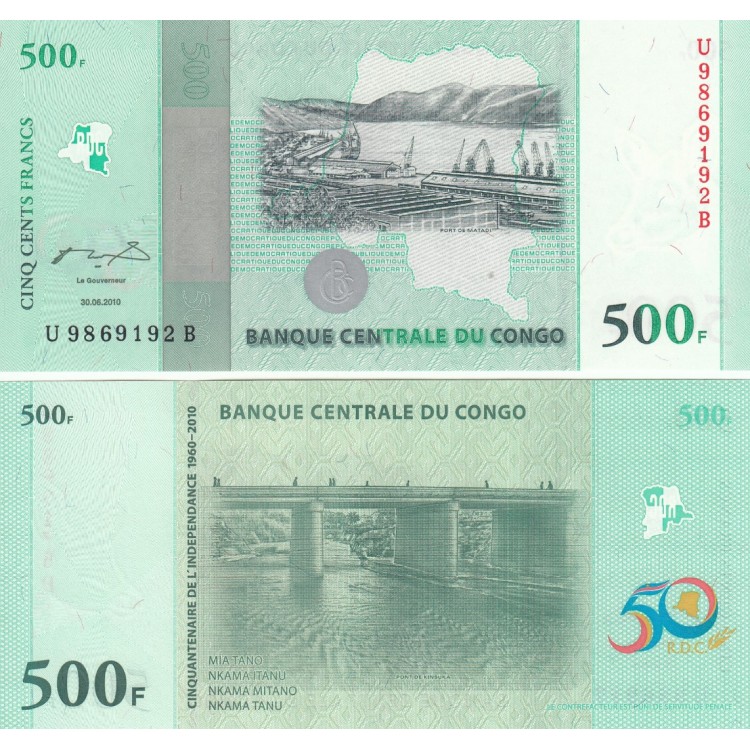 KONGO 500 FRANK 2010 HATIRA, P#100, ÇİL, ESKİ YABANCI KAĞIT PARA