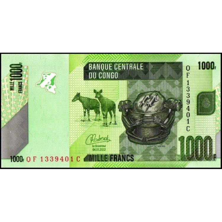 KONGO 1000 FRANK 2022, P#101d, ÇİL, ESKİ YABANCI KAĞIT PARA