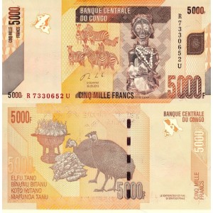 Kongo 5000 Frank 2013 P#102b ÇİL/UNC Kağıt Para