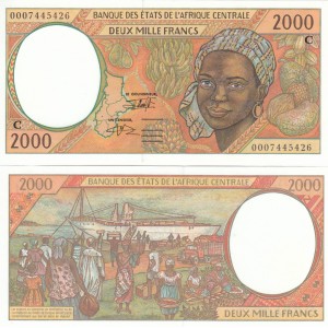 KONGO 2000 FRANK 2000 (ORTA AFRİKA DEVLETLERİ), P#103Cg, ÇİL, ESKİ YABANCI KAĞIT PARA