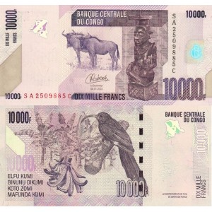 Kongo 10000 Frank 2022 P#103d ÇİL/UNC Kağıt Para