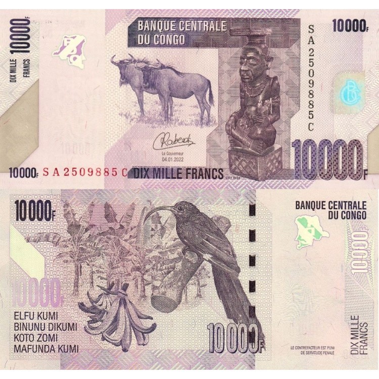 Kongo 10000 Frank 2022 P#103d banknot