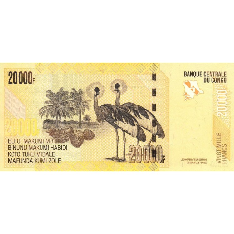 Kongo 20000 Frank 2022 P#104d ÇİL/UNC Kağıt Para ön ve arka yüz banknot görseli