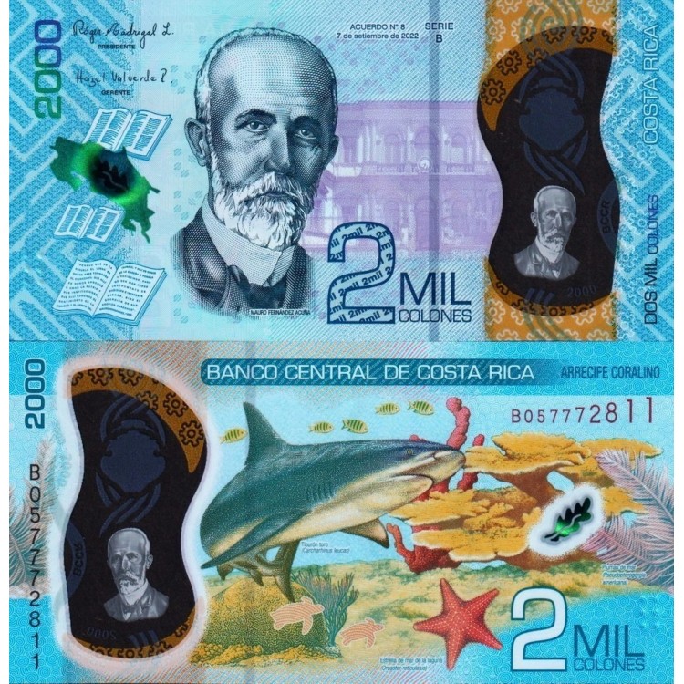KOSTA RİKA 2000 COLONES 2022 POLYMER, P#281b, ÇİL, ESKİ YABANCI KAĞIT PARA