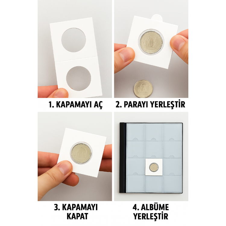 Madeni para karton kapama 10 farklı ebat 50 adet tam set