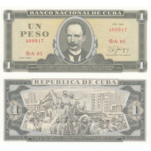 KÜBA 1 PESO 1988, P#102d, ÇİL, ESKİ YABANCI KAĞIT PARA