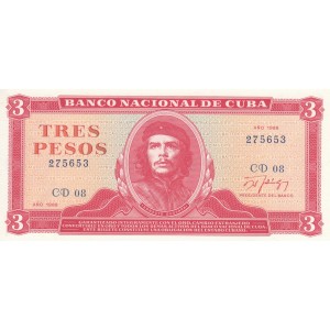 KÜBA 3 PESO 1988, P#107b, ÇİL, CHE GUEVARA PORTRELİ, ESKİ YABANCI KAĞIT PARA