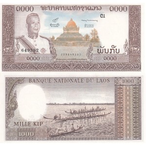 Laos 1000 Kip 1963 P#14b ÇİL/UNC Kağıt Para