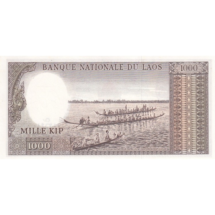 Laos 1.000 Kip 1963 P#14b Banknot Laos 1.000 Kip 1963 P#14b ÇİL UNC kağıt banknot