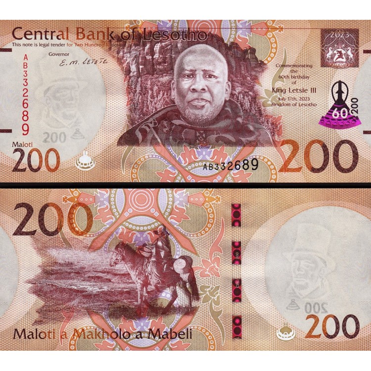 LESOTHO 200 MALOTİ 2023, P#31, ÇİL, KRAL LETSİE III ÜN 60. DOĞUM GÜNÜ HATIRASI, ESKİ YABANCI KAĞIT PARA LESOTHO 200 MALOTİ 2023, P#31, ÇİL, KRAL LETSİE III ÜN 60. DOĞUM GÜNÜ HATIRASI, ESKİ YABANCI KAĞIT PARA