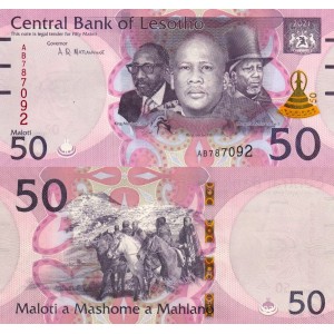 Lesotho 50 Maloti 2021 P#28a ÇİL/UNC Kağıt Para