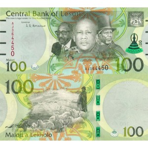 Lesotho 100 Maloti 2021 P#29a ÇİL/UNC Kağıt Para