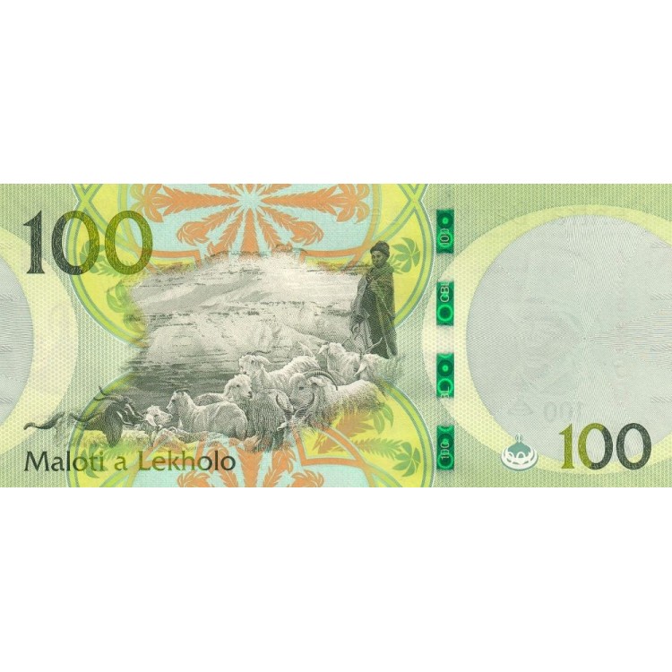 Lesotho 100 Maloti 2021 P#29a ÇİL/UNC Kağıt Para ön ve arka yüz