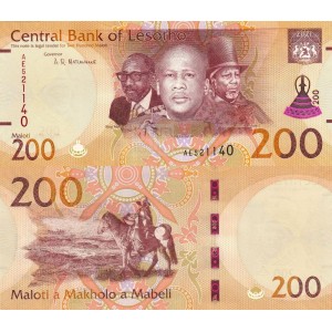 Lesotho 200 Maloti 2021 P#30a ÇİL/UNC Kağıt Para