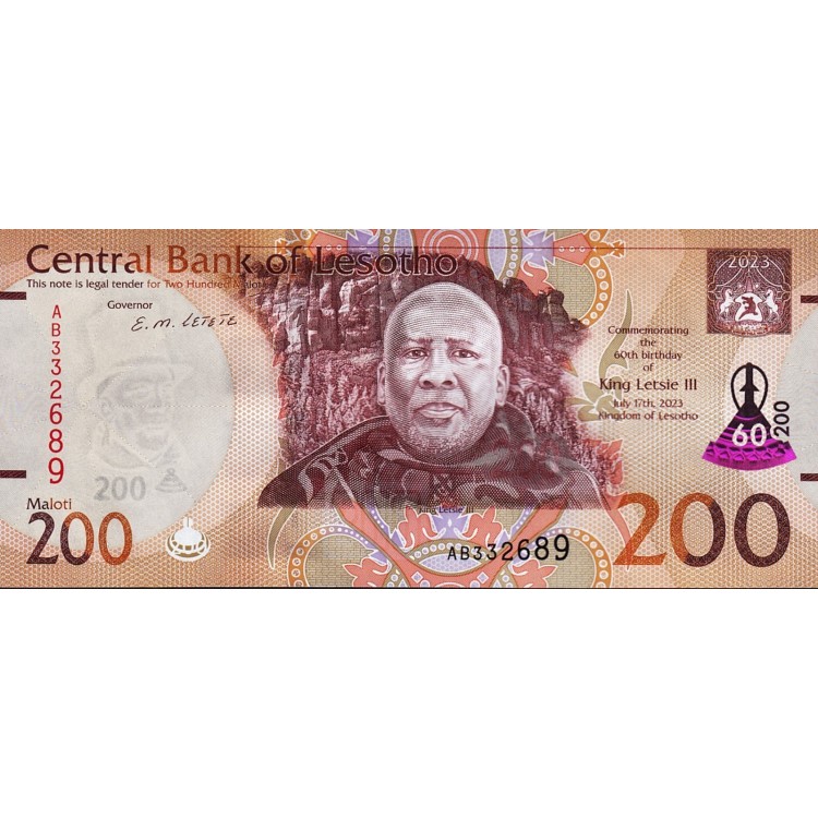 LESOTHO 200 MALOTİ 2023, P#31, ÇİL, KRAL LETSİE III ÜN 60. DOĞUM GÜNÜ HATIRASI, ESKİ YABANCI KAĞIT PARA LESOTHO 200 MALOTİ 2023, P#31, ÇİL, KRAL LETSİE III ÜN 60. DOĞUM GÜNÜ HATIRASI, ESKİ YABANCI KAĞIT PARA