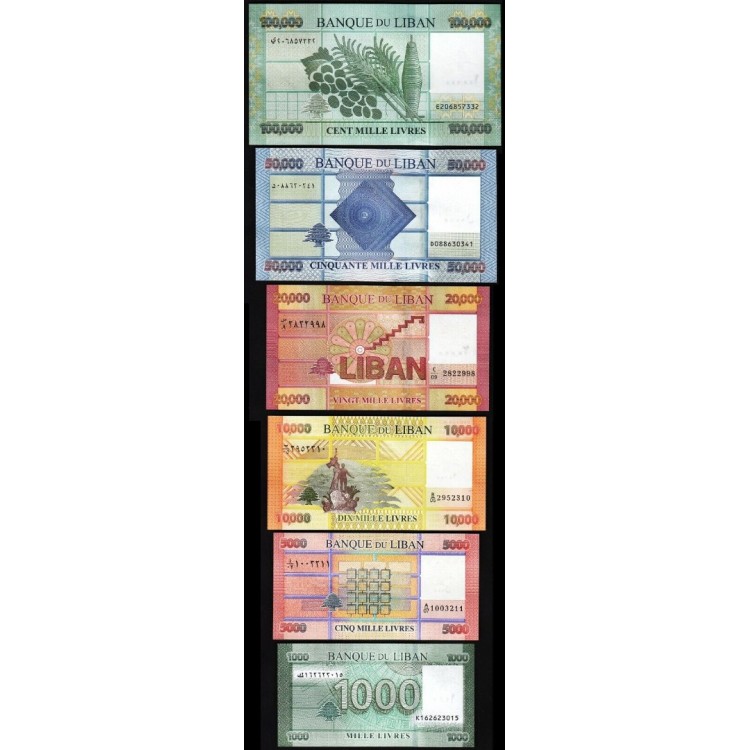 LÜBNAN 1000-5000-10000-20000-50000-100000 LİVRE, 2014-2020 6'Lİ SET, YABANCI ESKİ KAĞIT PARA "ÇİL" LÜBNAN 1000-5000-10000-20000-50000-100000 LİVRE, 2014-2020 6'Lİ SET, YABANCI ESKİ KAĞIT PARA "ÇİL"