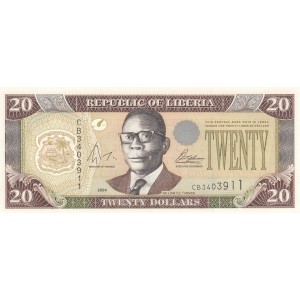 LİBERİA 20 DOLAR 2004, P#23b, ÇİL, ESKİ YABANCI KAĞIT PARA