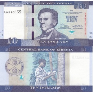 LİBERİA 10 DOLAR 2016, P#32a, ÇİL, ESKİ YABANCI KAĞIT PARA