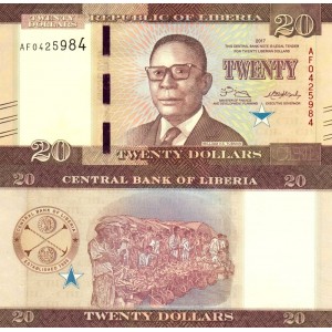 Liberia 20 Dolar 2017 P#33b ÇİL/UNC Kağıt Para Liberia 20 Dolar 2017 P#33b ÇİL/UNC Kağıt Para