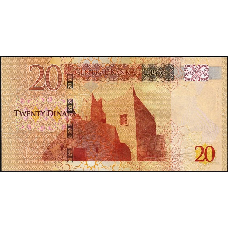 LİBYA 20 DİNAR 2016, P-83, ÇİL, ESKİ YABANCI KAĞIT PARA