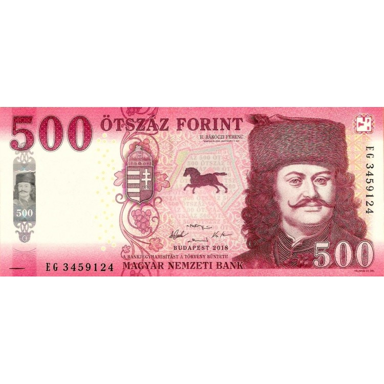 Macaristan 500 Forint 2018 P#202a ÇİL UNC kağıt banknot