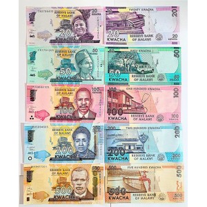 MALAWİ 20-50-100-200-500 KWACHA 2017-2022 SET, ÇİL, ESKİ YABANCI KAĞIT PARA