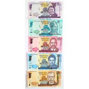 MALAWİ 20-50-100-200-500 KWACHA 2017-2022 SET, ÇİL, ESKİ YABANCI KAĞIT PARA