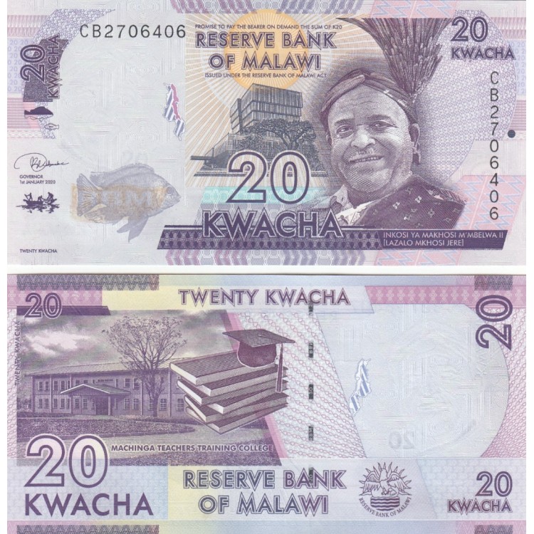 MALAWİ 20 KWACHA 2020, P#63, ÇİL, ESKİ YABANCI KAĞIT PARA