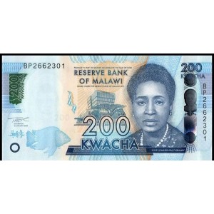 Malavi 200 Kwacha 2021 P#65Ae ÇİL/UNC Kağıt Para