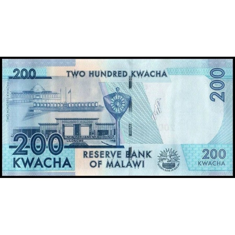 Malavi 200 Kwacha 2021 P#65Ae ÇİL/UNC kağıt para