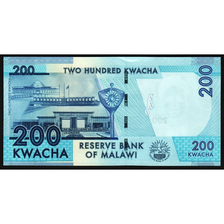 Malavi 200 Kwacha 2022 P#65Af ÇİL/UNC kağıt para